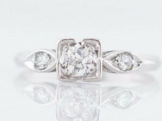 Antique Art Deco 0.  75ct Old European Cut Diamond Engagement Ring 14k White Gold