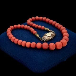 Antique Vintage Georgian 14k Rose Gold Mediterranean Coral Bead Choker Necklace