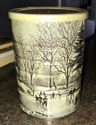 Vintage Maxwell House Coffee Tin With Early Winter Lithograph By Currier & Ives