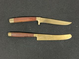 Vintage Brass And Teak Wood Handle Flatware Knives