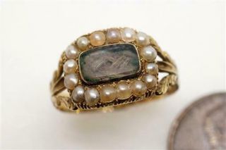 Antique Georgian English 18k Gold Pearl Locket Mourning Ring C1823