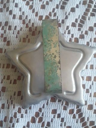 Vintage Aluminum Star Cookie Cutter Metal Green Handle