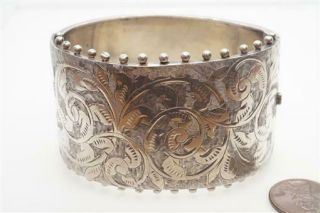 Antique English Silver Wide Bangle / Cuff Bracelet C1880