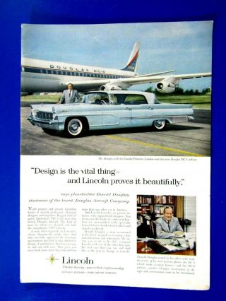 1959 Donald Douglas Lincoln Premiere Landau Print Ad 8.  5 X 11 "