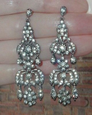 Antique Georgian Victorian Silver Paste Drop Earrings