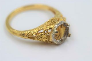 Vtg Art Deco Jabel 18k Gold Filigree Engagement Mount Setting For 1.  50ct Diamond