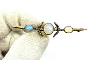 Antique Victorian 9ct Rose Gold Jelly Opal & Old Mine Rose Cut Diamond Brooch