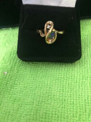 Vintage 14kt Yellow Gold Ring With Black Opal And Diamond Size 7 1/2