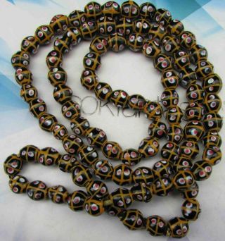 Antique 93 Venetian African Eye Beads 19th Century Long Glass Necklace