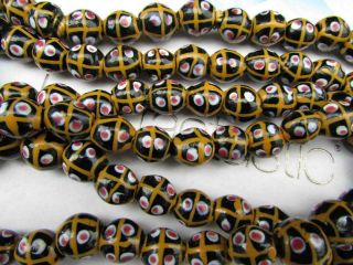 Antique 93 Venetian African Eye Beads 19th Century Long Glass Necklace 2