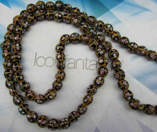 Antique 93 Venetian African Eye Beads 19th Century Long Glass Necklace 3