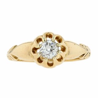Vintage Edwardian 1910 18ct Yellow Gold 0.  33cts Diamond Solitaire Ring K.  5