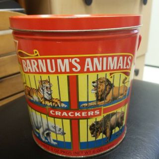 1991 Barnum’s Animal Crackers Red Tin Plastic Handle Nabisco