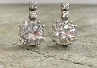 Engagement Vintage Earrings Hoop Earrings 14k White Gold 3.  5ct Round Cut Diamond