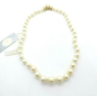 Christian Dior Vtg Nwt Graduated Faux Pearl Strand Necklace W/ Reversible Clasp