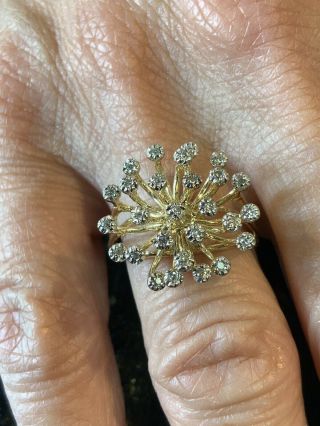 Vintage 14k Yellow Gold Diamond Starburst Ring Size 9