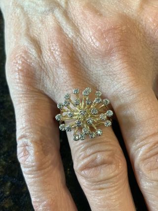 Vintage 14K Yellow Gold Diamond Starburst Ring Size 9 2
