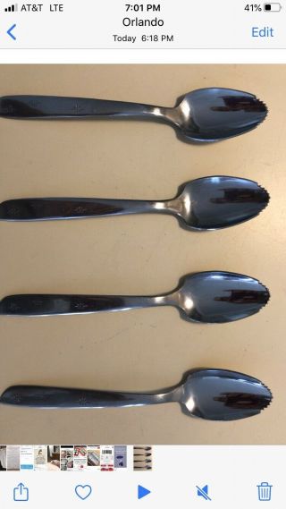 Grapefruit Spoons Set Of 4 Vintage Serrated Superior Stainless Usa Celestial