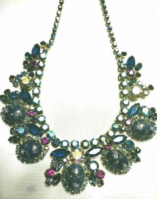 Magnificent Juliana D&e Blue Easter Egg " Jeweled " Necklace Fuchsia,  Cobalt