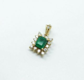 Estate Found Vintage 1tcw Natural Emerald Diamond 14K Gold Pendant 2