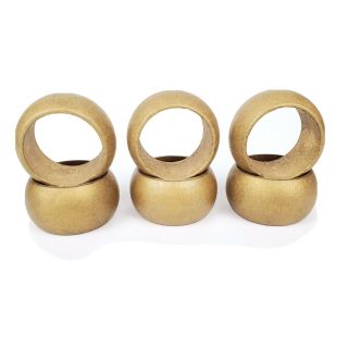 Wood Gold Tone Round Napkin Ring Set Of (6) Six