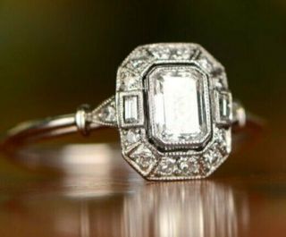 1.  15ct Emerald Diamond Halo Engagement Vintage Art Deco 14k White Gold Ring