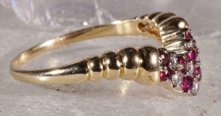 Vintage V - Shape Diamond and Ruby Ring 14K Yellow Gold Size 8.  5 2