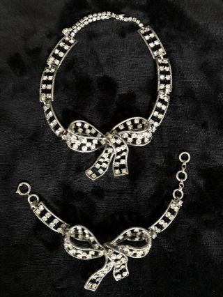 Vintage Schiaparelli 1930’s Crystal Rhinestone Bow Necklace Bracelet Set Signed