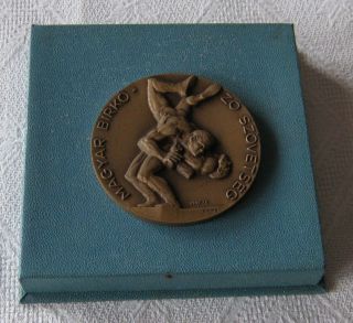 Hungary Wrestling Participant Medal Championships Signed Box Vintage