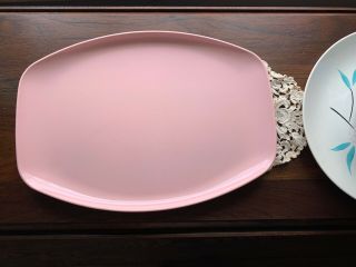 Mid Century Vintage Stetson Melamine Melmac Pink Oval Serving Platter 13 3/4”