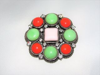 Chanel Silver Tone Gripoix Glass Multi - Color Pin/brooch/pendant Rhinestone Cc