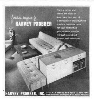 1952 Harvey Probber Designed Mid - Century Modern Furniture Photo Vintage Print Ad