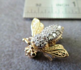 Vtg Ema 14k Solid Gold Diamond Bee Brooch Pin Flying Insect 2.  93 Gram