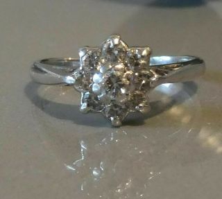 Vintage Diamond And White Gold Cluster /engagement Ring In 18ct White Gold K 1/2