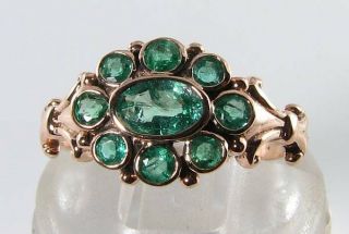 Lush 9k 9ct Rose Gold All Colombian Emerald Art Deco Ins Ring Size