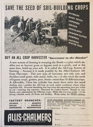 1937 Ad.  (xg5) Allis - Chalmers Mfg.  Co.  All - Crop Harvester System