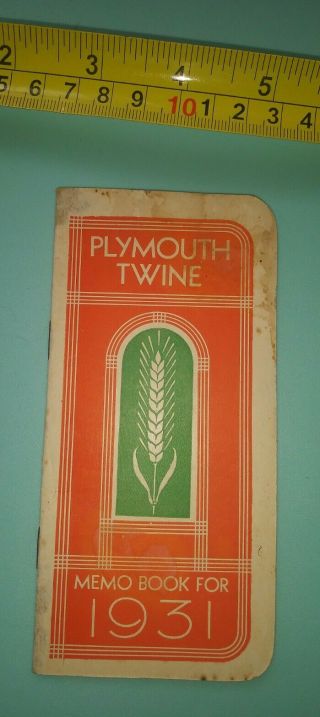 Antique Plymouth Twine 1931 Memo Book Mini Notebook Farm History