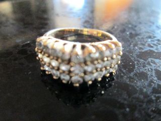 Vintage 10k Gold Ladies Ring 27 Cz Stones Crown Hallmark Size 7.  5 1ct Tw