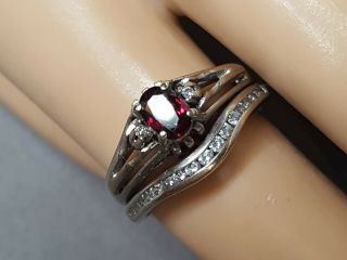 Vintage 14k White Gold Diamond & Ruby Ring