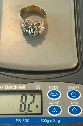 Vintage 14k Gold Emerald & Diamond Cocktail Ring Sz 7 - 1/2 2