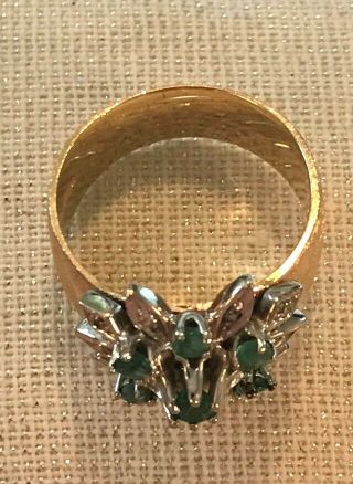 Vintage 14k Gold Emerald & Diamond Cocktail Ring Sz 7 - 1/2 3