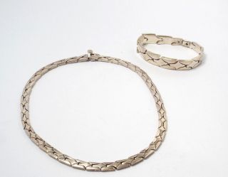 Vintage Taxco Mexico Modernist Sterling Silver Heavy Link Necklace & Bracelet