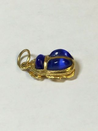 Vintage 18k Yellow Gold And Star Sapphire Egyptian Scarab Beatle Pendant Charm