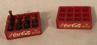 2 Vintage Miniature Coca Cola Bottle Crates With 9 Miniature Bottles
