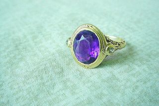 Vintage Amethyst And Diamond Ring 18k Yellow Gold Size 3