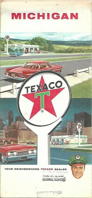 1964 Texaco Road Map Michigan Detroit Lansing Saginaw Grand Rapids Isle Royale