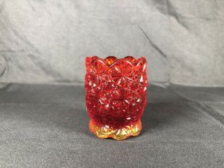 Vintage Lesmith Glass Amberina Toothpick Holder With Daisy And Button Design