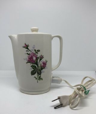 Vintage Porcelain Electric Kettle Floral Rose Japan