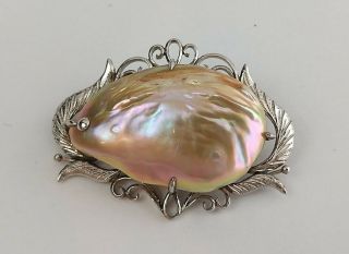 Estate 18k White Gold Large Baroque Pearl Brooch Pin 10g