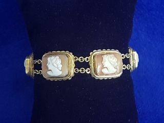 Gorgeous Late 19th Cent Victorian 9ct Solid Gold Cameo Link Bracelet